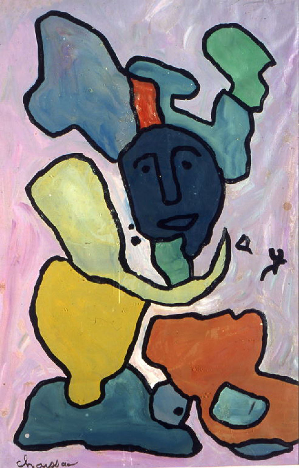 G. Chaissac - Visage vert foncé sur fond mauve