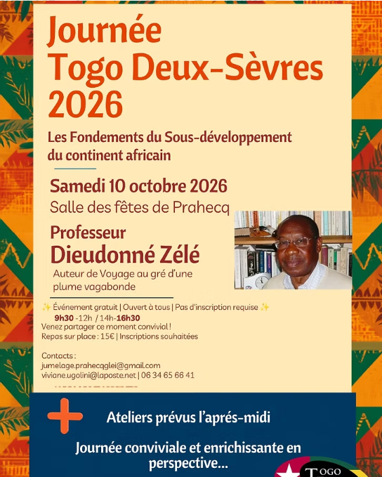 Affiche de la Journée Togo Deux-Sèvres 2026 avec portrait du Professeur Dieudonné Zélé