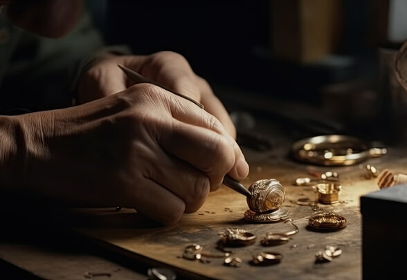 a goldsmith or jeweler is working on a piece of jewelry. Generative AI - Agrandir l'image, fenêtre modale