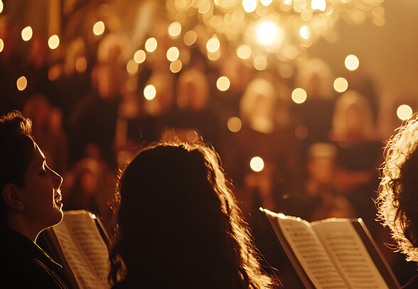 A group of people are singing in a church - Agrandir l'image, fenêtre modale