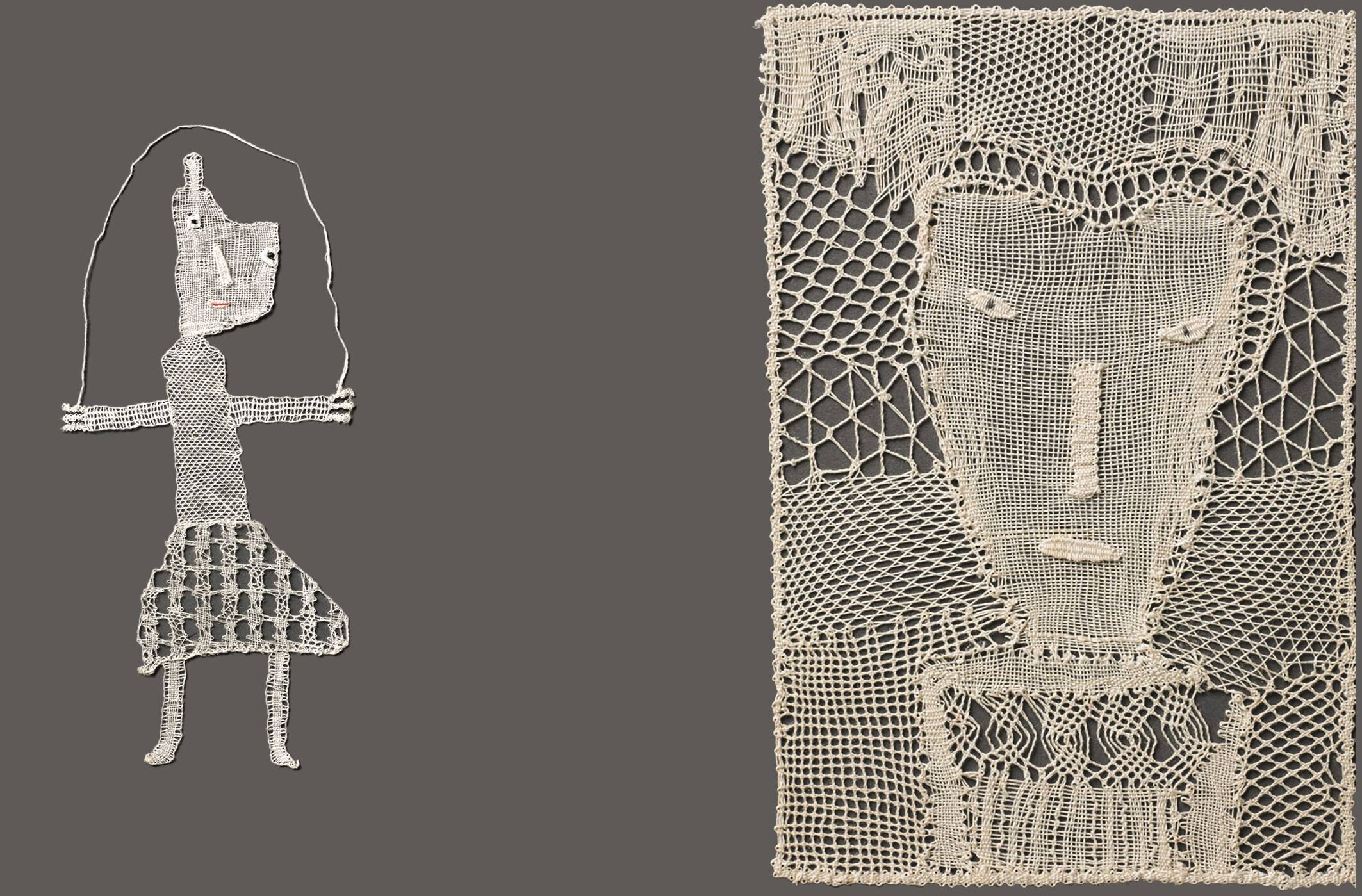 Création en dentelle : Portrait de femme au fond résille